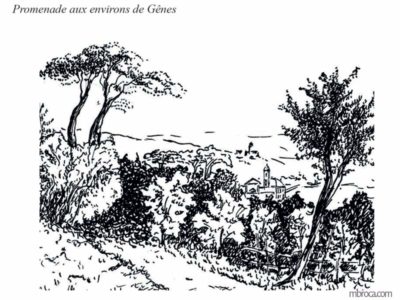 Publications, Paysage des alentours de Gênes, église en arrière plan.La belle Génoise, M.T. Buhagiar, M.Broca