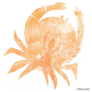 deux silhouettes, une femme et un crabe