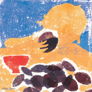7 poèmes pour une semaine, la silhouette d'un enfant qui mange une prune. Au premier plan des prunes et un bol.