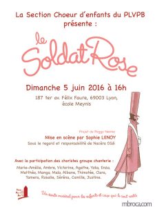 infographie, affiche pour un concert de chants de la comédie musicale le soldat rose.