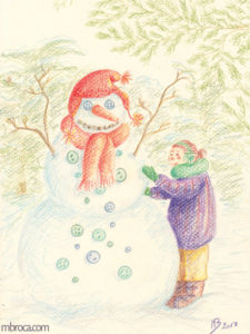 œuvres une enfant fabrique un bonhomme de neige.