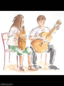 œuvres Une fille et un garçon qui jouent de la guitare