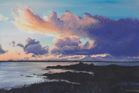 coucher de soleil à Concarneau, à la gouache par l'artiste Marion Broca